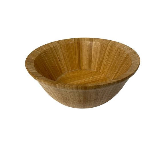 Hand Crafted Lightweight Natural Bamboo Flared Salad Bowl 4.5" H x 12" W - Picture 1 of 7